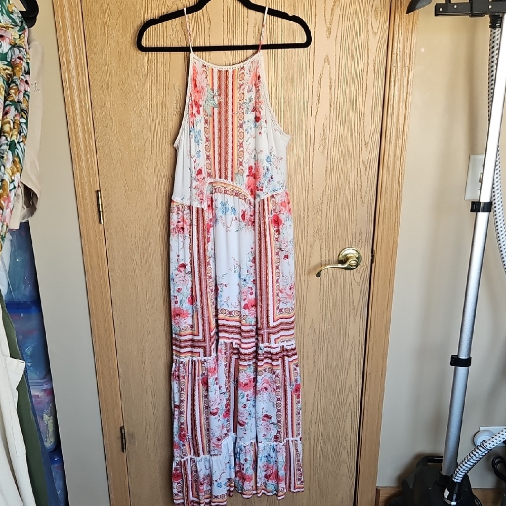 Xhilaration Floral Maxi Dress in White and Coral